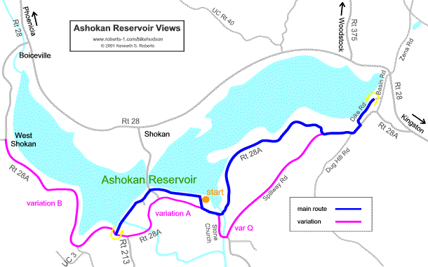 Ashokan Reservoir Views main route map